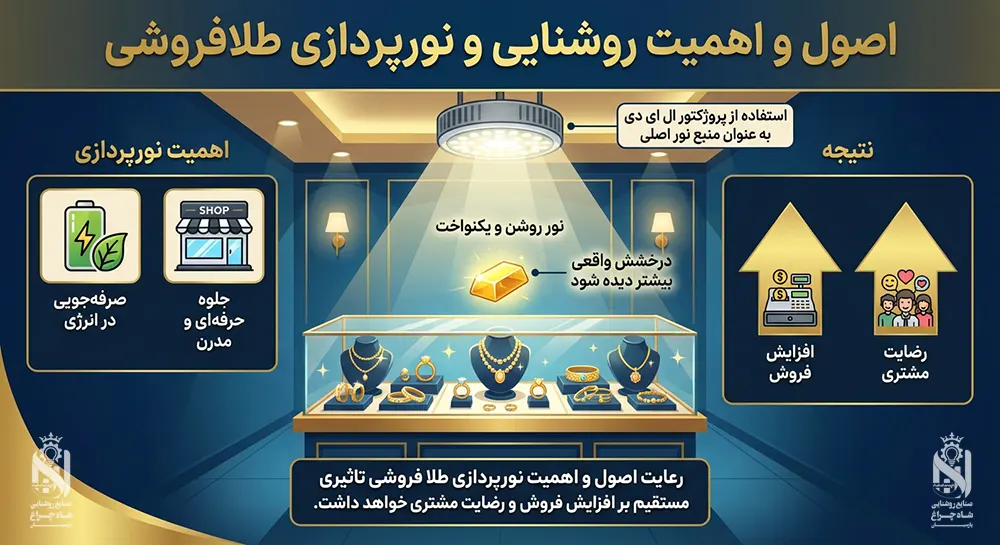 اصول و اهمیت روشنایی و نورپردازی طلافروشی