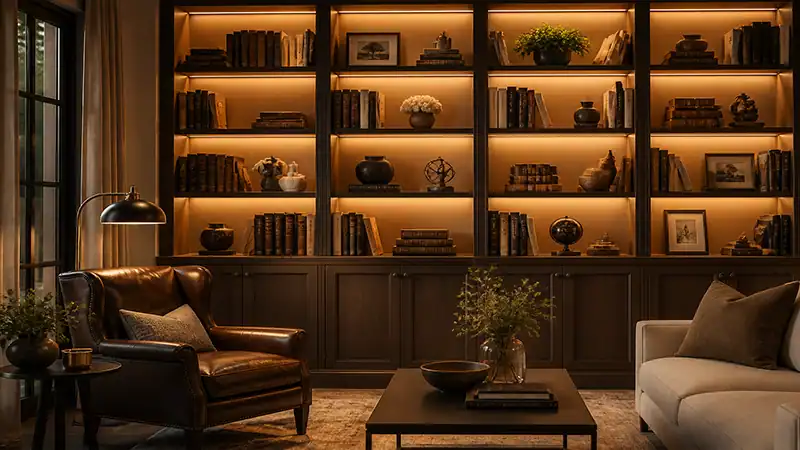 قفسه کتابخانه با ریسه ال ای دی